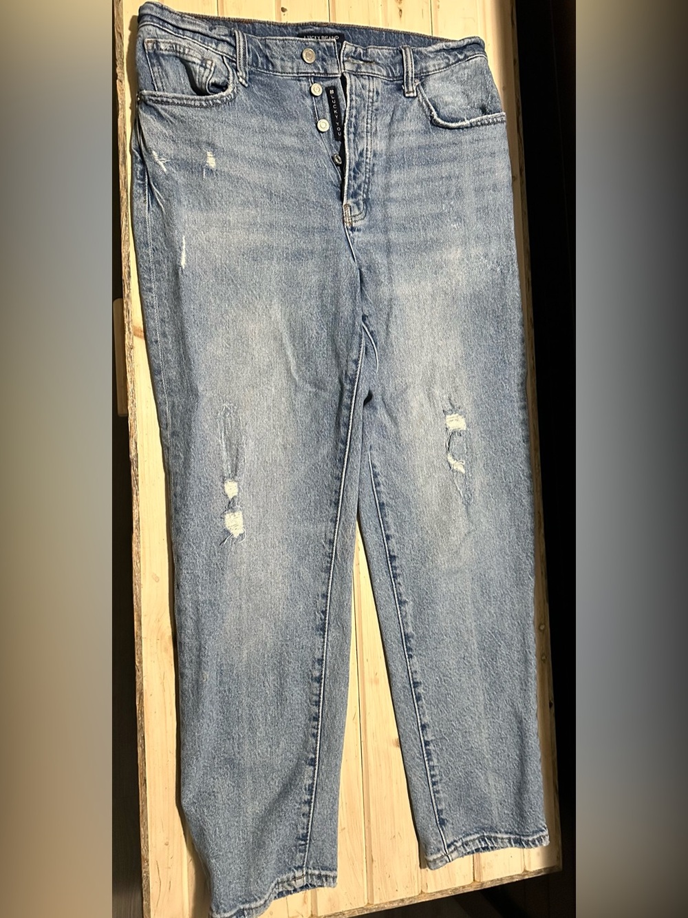 Lucky Brand distressed light wash Mom jeans